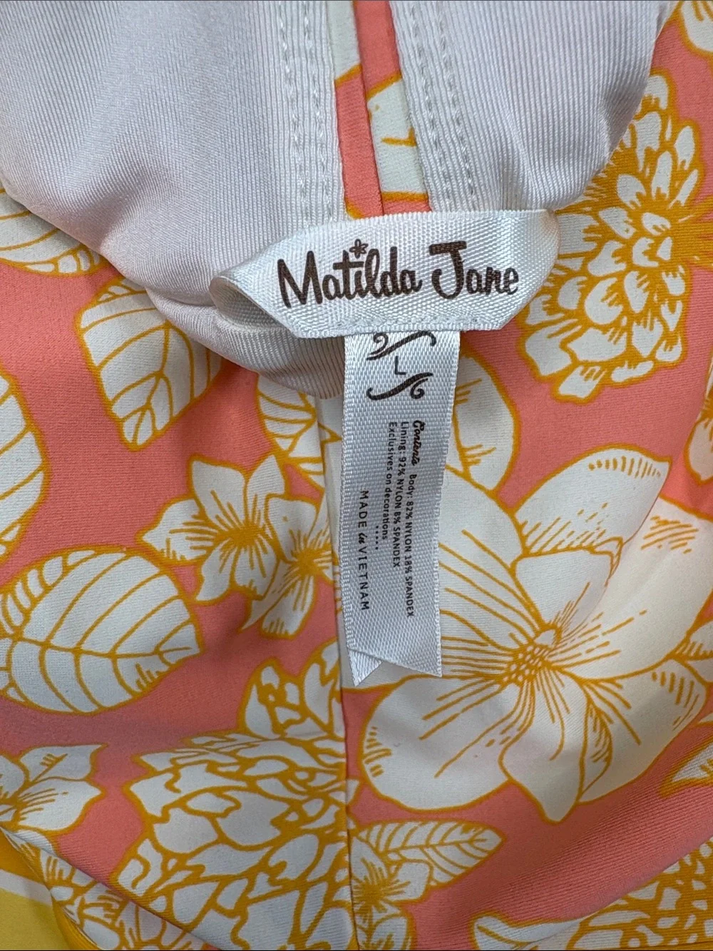 Matilda Jane Dream Chasers So Peachy FloralV-Neck 1 Piece Swimsuit Women Size L